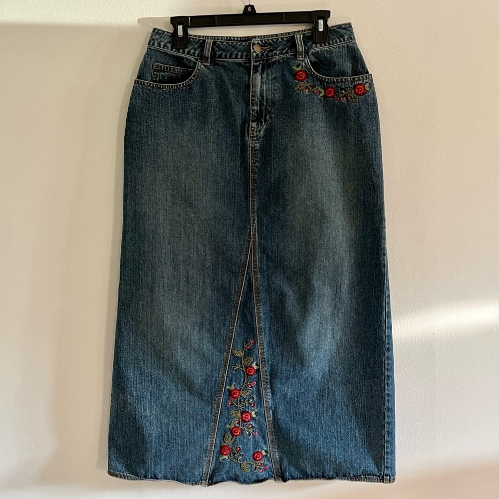 Embroidered Denim Y2K Maxi Skirt